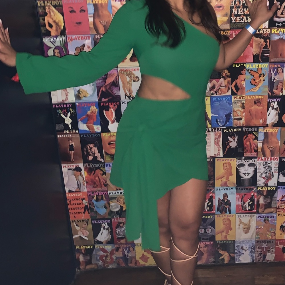 Green Asymmetrical Cut Out Dress